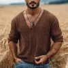 Men's Fashion Knit Hollow Out V Neck Long Sleeve Casual Sweater T-shirt MTA2162E8Z sold by Manly
