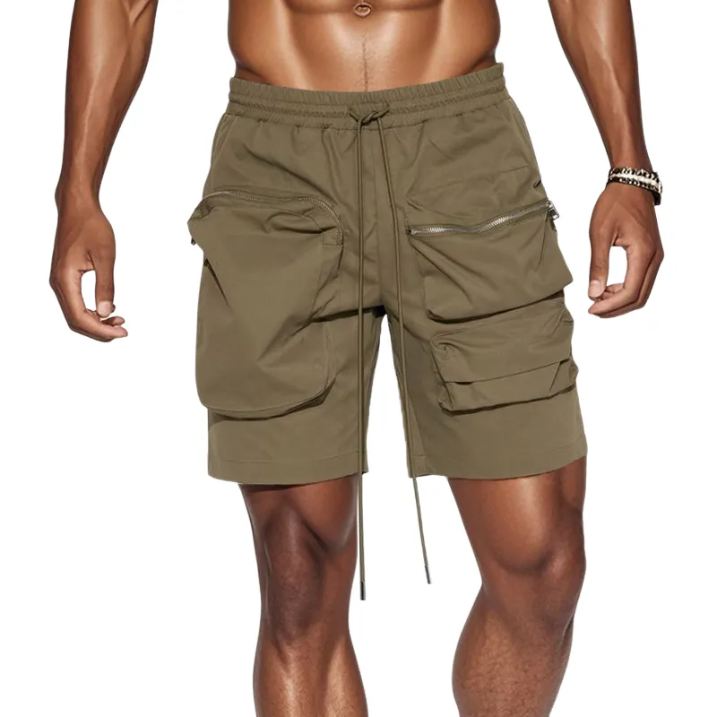 Men's Fashion Solid Color Elastic Waist Zipper Pocket Cargo Shorts MTA2296E4Z sold by Manly
