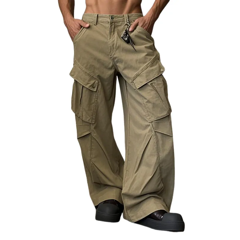 Men's Fashion Loose Solid Color Multi-Pocket Cargo Pants MTA2133E6Z sold by Manly