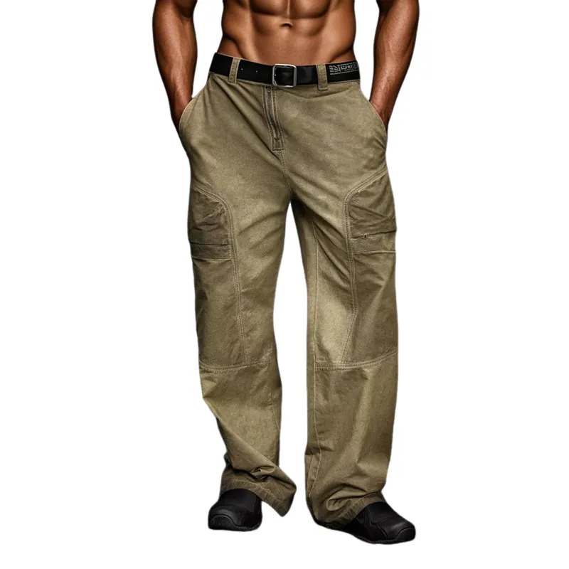Men's Fashion Loose Distressed Multi-Pocket Cargo Pants MTA2188E0Z sold by Manly