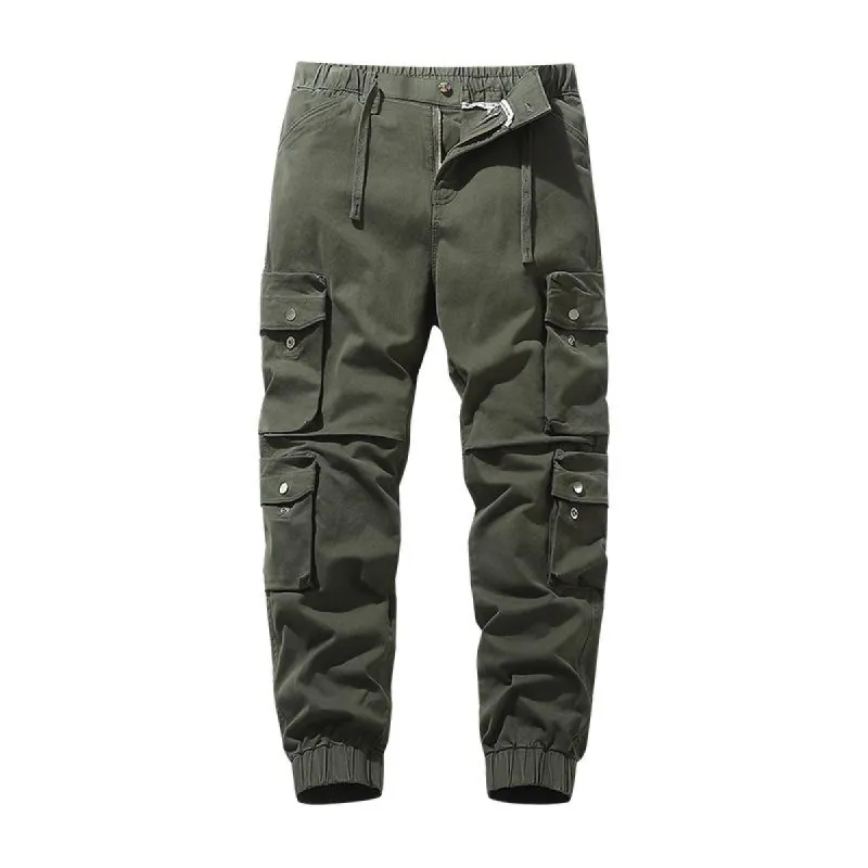 Men's Solid Color Multi-pocket Elastic Waist Cargo Pants 60235637Z sold by Manly