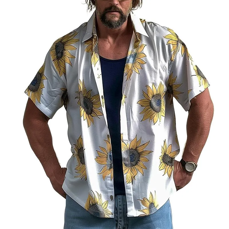 Men's Casual Beach Sunflower Print Shirt 95983075TO sold by Manly