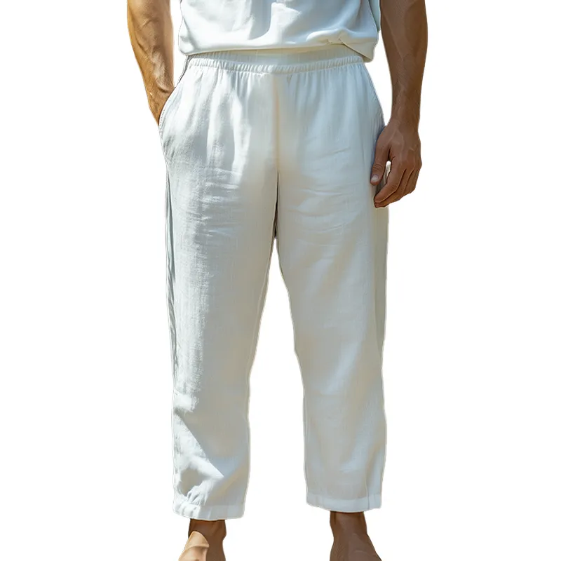 Men's Summer New Classic Casual Elastic Waist Loose Cotton And Linen Pants MTA2714E3K sold by Manly