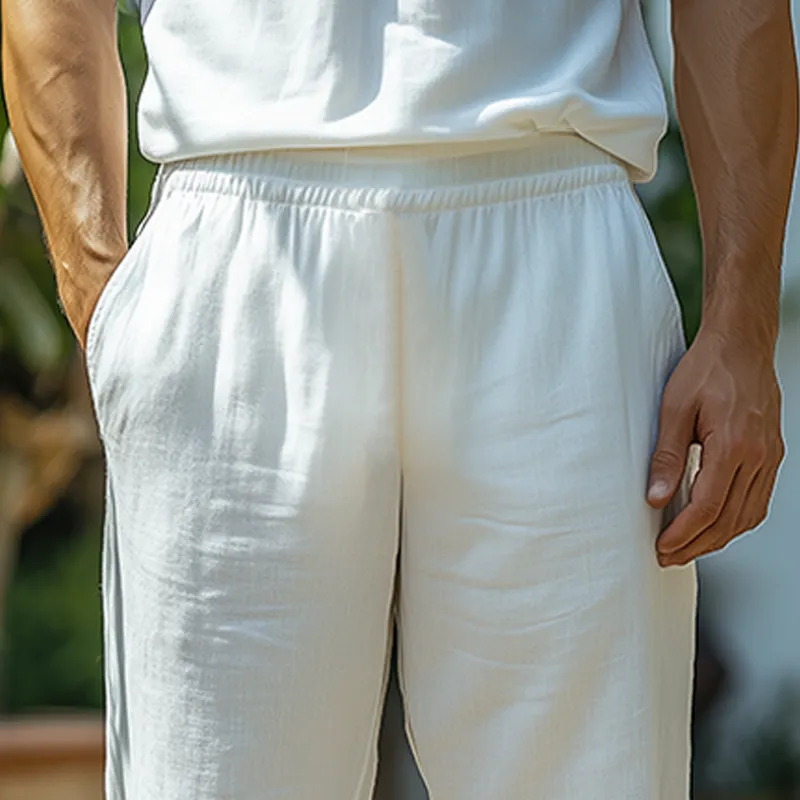 Men's Summer New Classic Casual Elastic Waist Loose Cotton And Linen Pants MTA2714E3K sold by Manly product image thumbnail 3