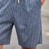 Men's New Summer Classic Casual Elastic Waist Loose Vertical Striped Cotton And Linen Shorts MTA2708E2K sold by Manly
