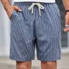 Men's New Summer Classic Casual Elastic Waist Loose Vertical Striped Cotton And Linen Shorts MTA2708E2K sold by Manly
