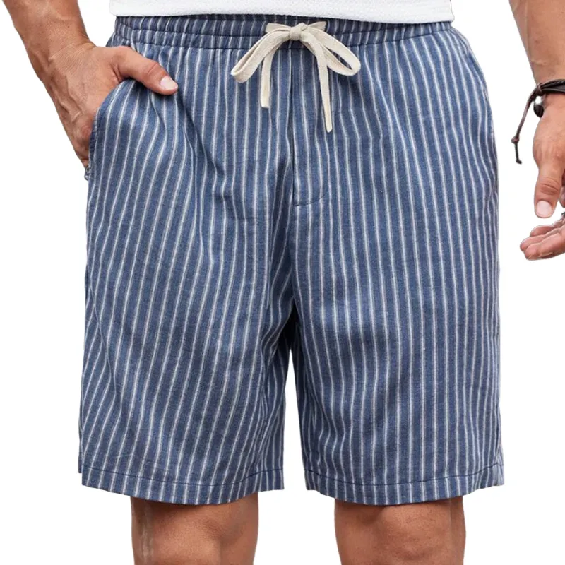 Men's New Summer Classic Casual Elastic Waist Loose Vertical Striped Cotton And Linen Shorts MTA2708E2K sold by Manly