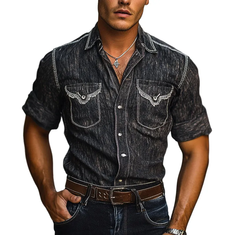 Men's Blended Tencel Lapel Multi-pocket Short-sleeved Shirt MTA2722E0X sold by Manly