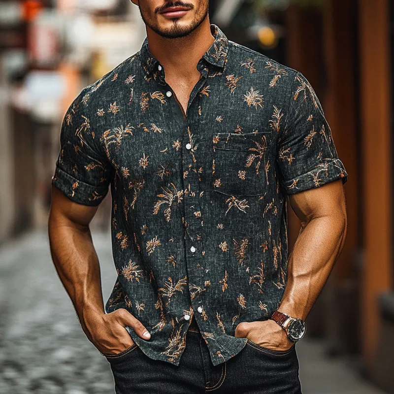 Men's Vintage Printed Lapel Short Sleeve Shirt MTA2798E6X sold by Manly product image thumbnail 2