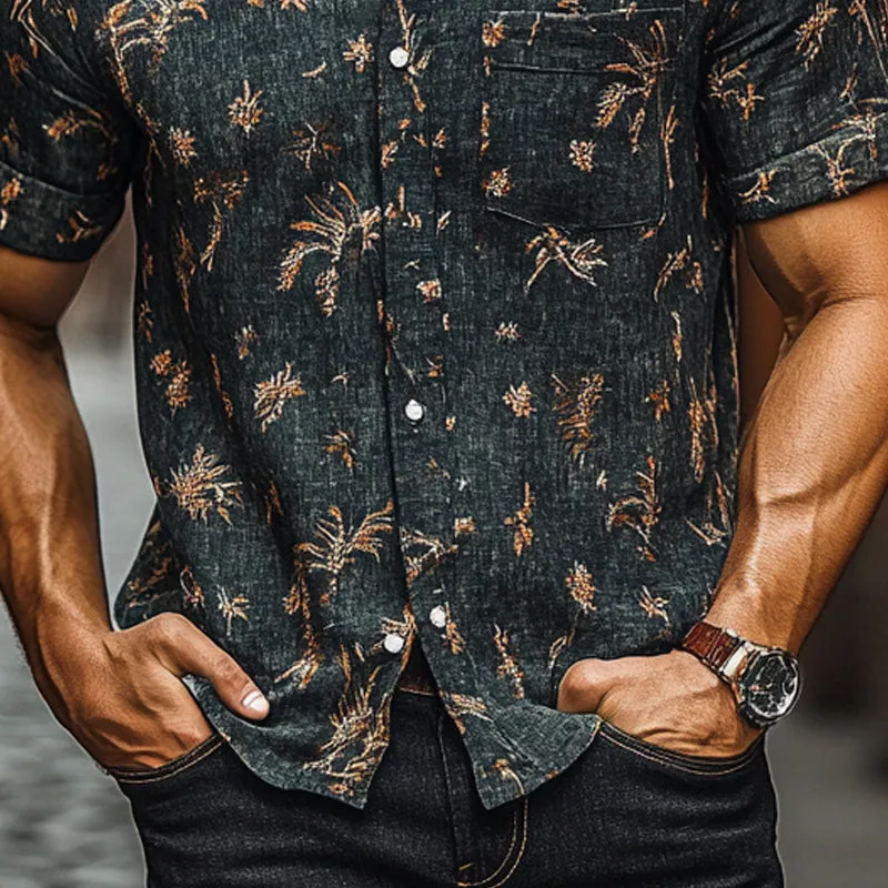 Men's Vintage Printed Lapel Short Sleeve Shirt MTA2798E6X sold by Manly product image thumbnail 3