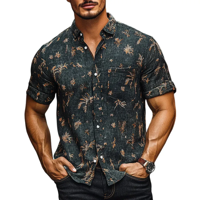 Men's Vintage Printed Lapel Short Sleeve Shirt MTA2798E6X sold by Manly