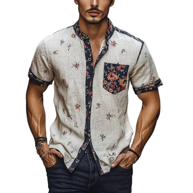 Men's Contrast Floral Print Short Sleeve Lapel Shirt MTA2717E7X sold by Manly