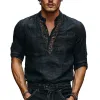 Men's Cotton And Linen Embroidered Stand-Up Collar Long-Sleeved Pullover Shirt  MTA2794E5X sold by Manly