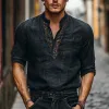 Men's Cotton And Linen Embroidered Stand-Up Collar Long-Sleeved Pullover Shirt  MTA2794E5X sold by Manly