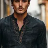 Men's Cotton And Linen Embroidered Stand-Up Collar Long-Sleeved Pullover Shirt  MTA2794E5X sold by Manly