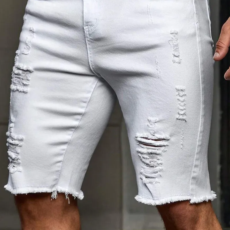 Men's Solid Color Ripped Slim Fit Denim Shorts MTA2667E6X sold by Manly product image thumbnail 3