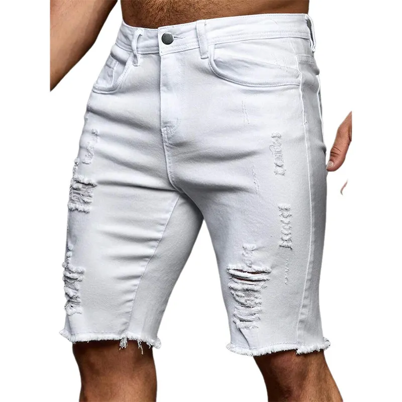 Men's Solid Color Ripped Slim Fit Denim Shorts MTA2667E6X sold by Manly