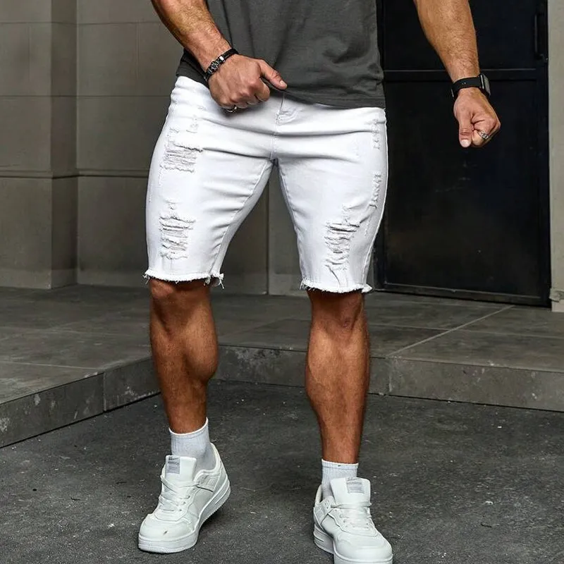 Men's Solid Color Ripped Slim Fit Denim Shorts MTA2667E6X sold by Manly product image thumbnail 2