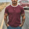 Men's Summer New Casual American Retro Western Tough Style Henry Collar Slim Fit Knitted Short-sleeved T-shirt  MTA2724E2K sold by Manly