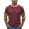 Men's Summer New Casual American Retro Western Tough Style Henry Collar Slim Fit Knitted Short-sleeved T-shirt  MTA2724E2K sold by Manly