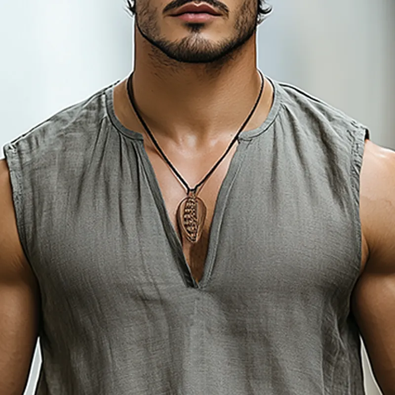 Men's New Summer Fashion Casual Tough Guy Style V-neck Cotton And Linen Tank Top MTA2770E7K sold by Manly product image thumbnail 4