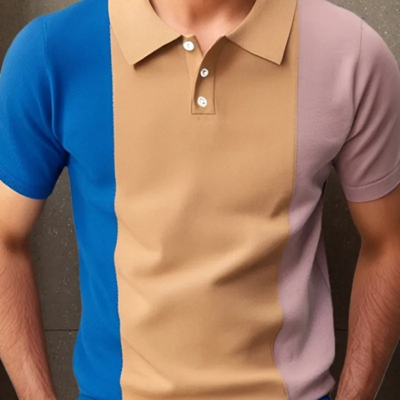 Men's Casual Colorblock Lapel Slim Fit Short-sleeved Knitted Polo Shirt MTA2605E7M sold by Manly product image thumbnail 3