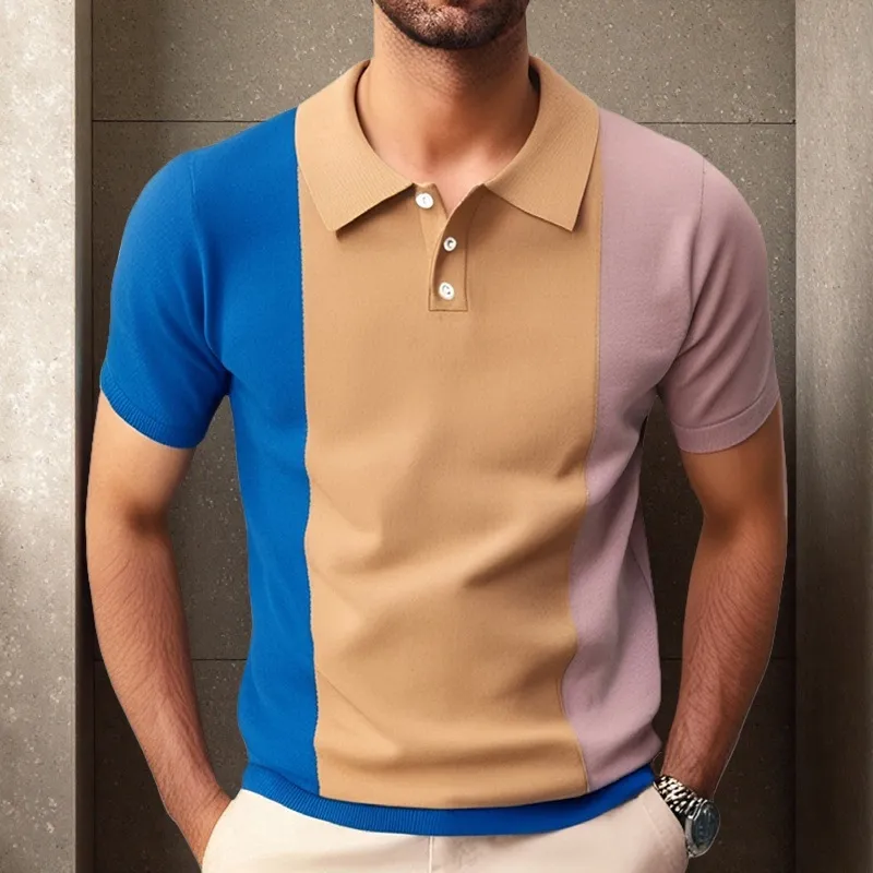 Men's Casual Colorblock Lapel Slim Fit Short-sleeved Knitted Polo Shirt MTA2605E7M sold by Manly product image thumbnail 2
