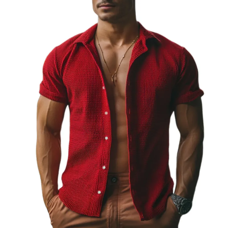 Men's Retro Casual Solid Color Lapel Short Sleeve Shirt MTA2094E2TO sold by Manly