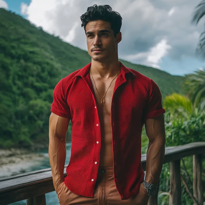 Men's Retro Casual Solid Color Lapel Short Sleeve Shirt MTA2094E2TO sold by Manly product image thumbnail 3