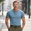 Men's Retro Casual Cotton Washed Henley Collar Short Sleeve T-Shirt MTA1417E5TO sold by Manly