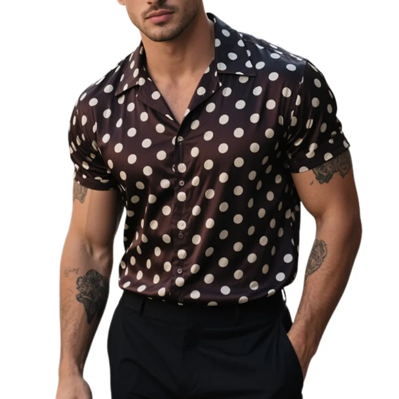 Men's Retro Casual Polka Dot Print Satin Lapel Short Sleeve Shirt MTA2717E9TO sold by Manly