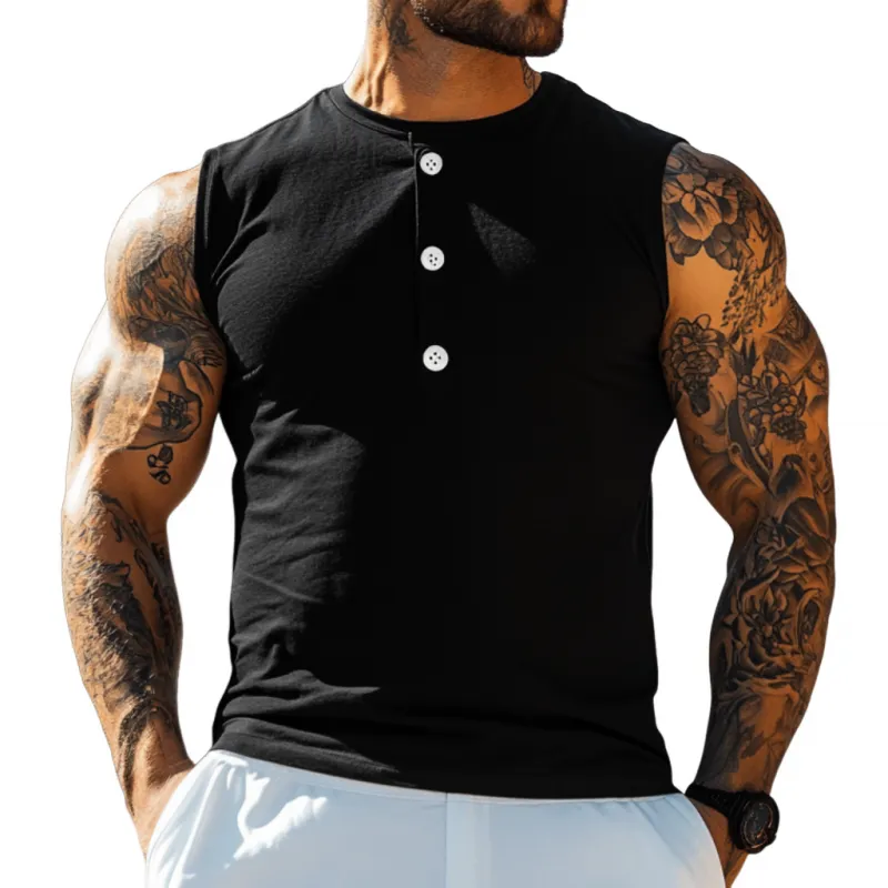 Men's Casual Breathable Cotton Henley Collar Slim Fit Sports Tank Top MTA2620E6M sold by Manly