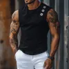 Men's Casual Breathable Cotton Round Neck Button Decoration Slim Fit Tank Top MTA2696E6M sold by Manly