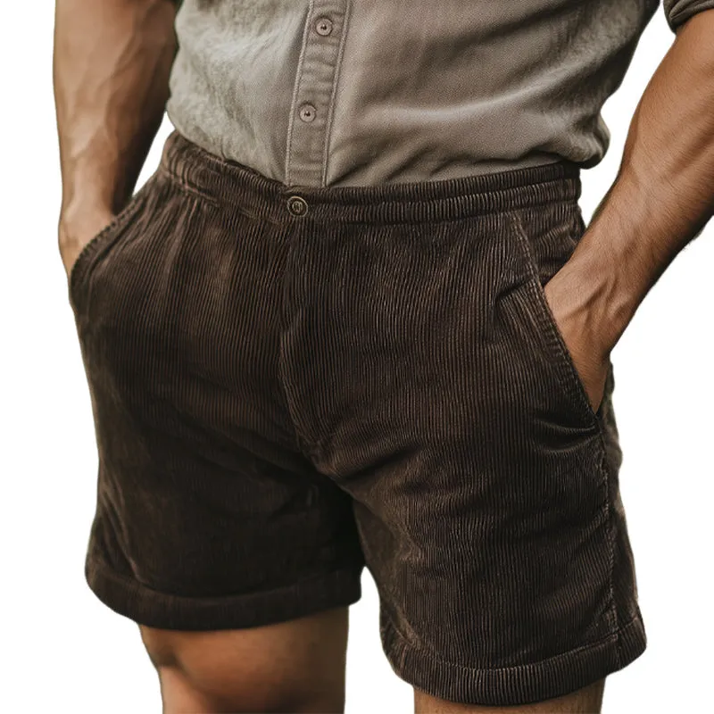 Men's Summer Basic Solid Color British Corduroy Shorts MTA2616E8U sold by Manly