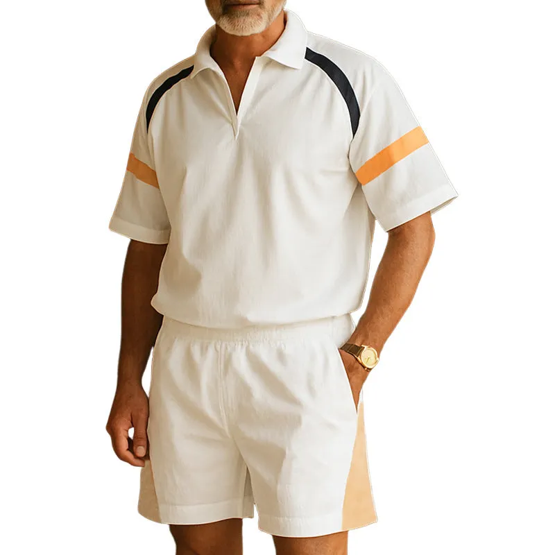 Men's Summer Fashion Lapel T-shirt Shorts Sports Set MTA2727E5U sold by Manly