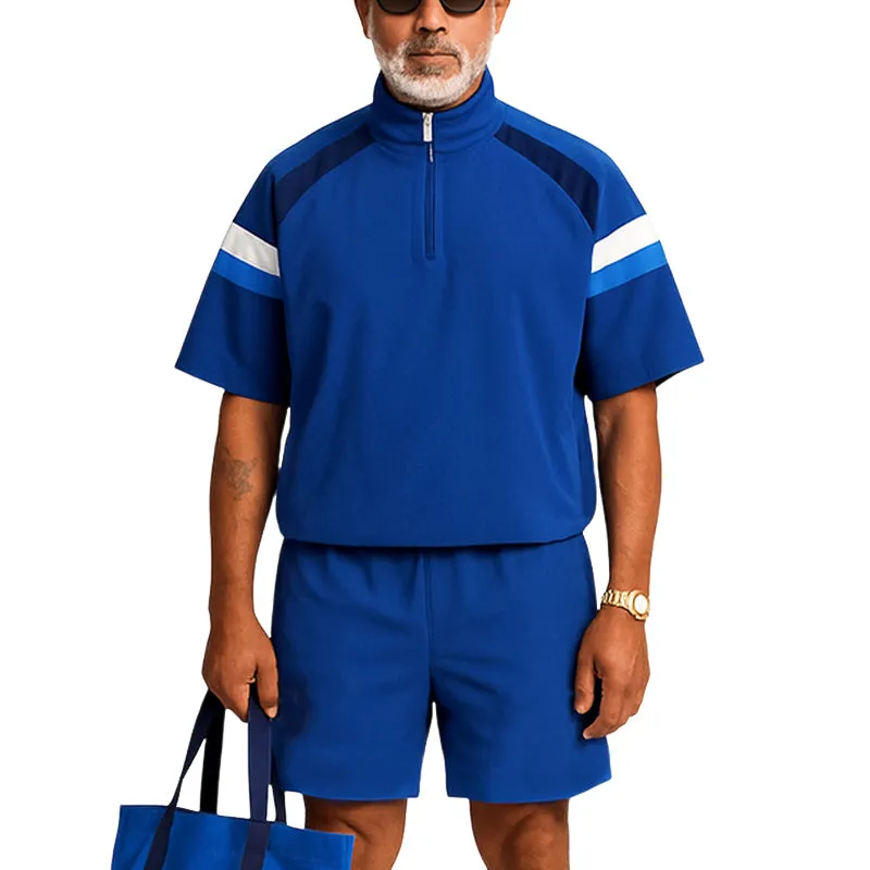 Men's Summer Fashion Zipper Stand Collar T-shirt Shorts Sports Set MTA2768E7U sold by Manly