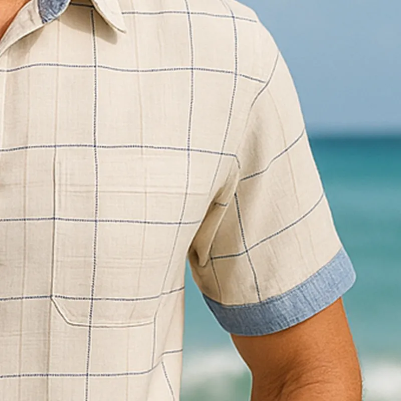 Men's Summer Fashion Simple Denim Patchwork Cotton Short Sleeve Shirt MTA2639E1P sold by Manly product image thumbnail 5