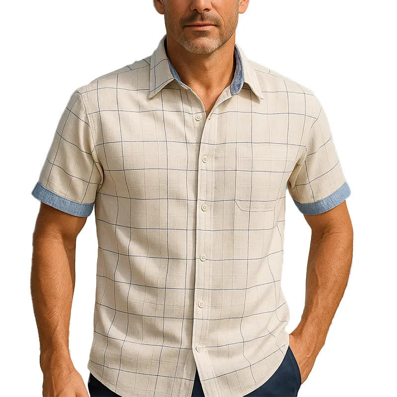 Men's Summer Fashion Simple Denim Patchwork Cotton Short Sleeve Shirt MTA2639E1P sold by Manly