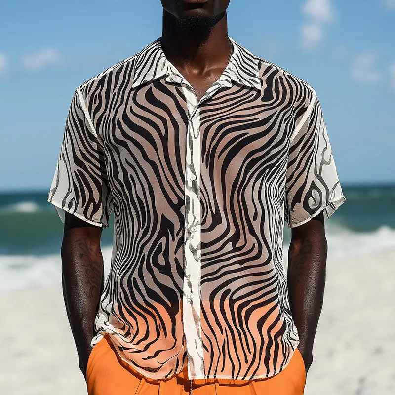 Men's Summer Fashion Breathable Zebra Print Organza Short Sleeve Shirt MTA2724E9P sold by Manly product image thumbnail 2