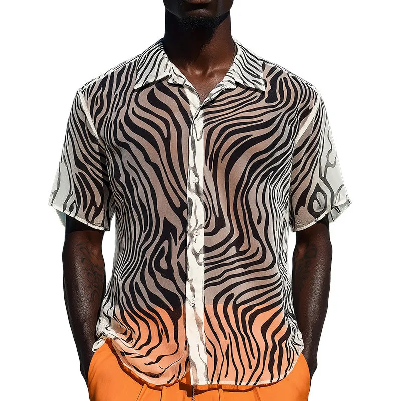 Men's Summer Fashion Breathable Zebra Print Organza Short Sleeve Shirt MTA2724E9P sold by Manly