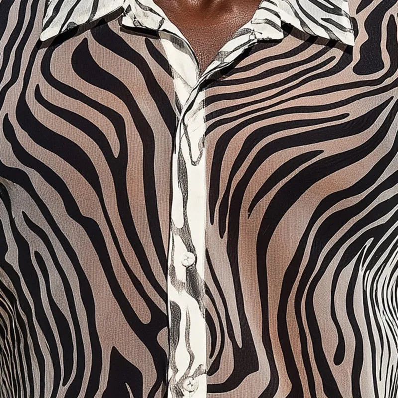 Men's Summer Fashion Breathable Zebra Print Organza Short Sleeve Shirt MTA2724E9P sold by Manly product image thumbnail 3