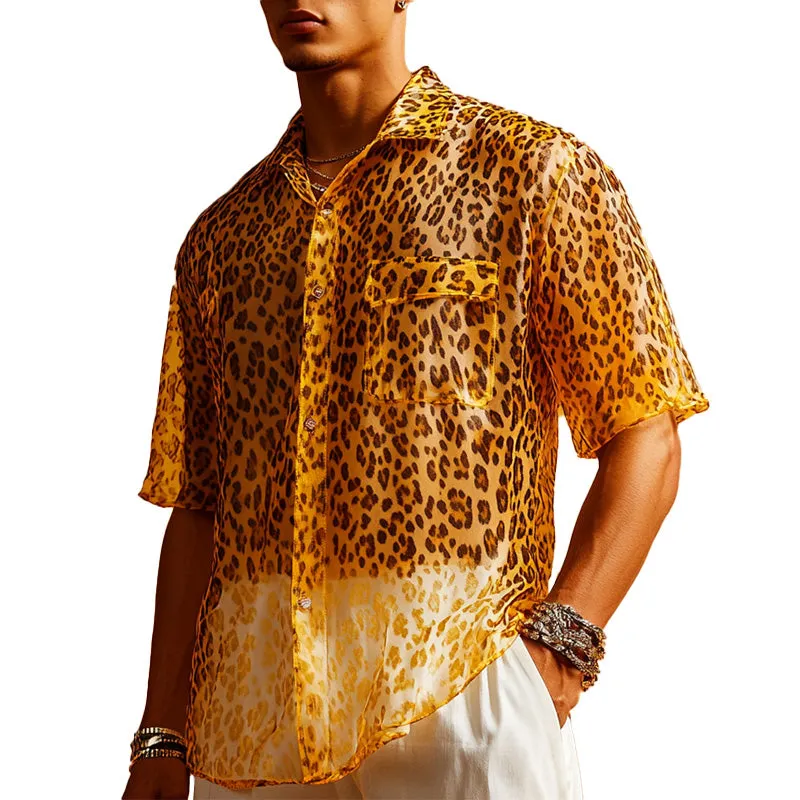 Men's Summer Cool Breathable Leopard Print Organza Short Sleeve Shirt MTA2770E8P made by Manly
