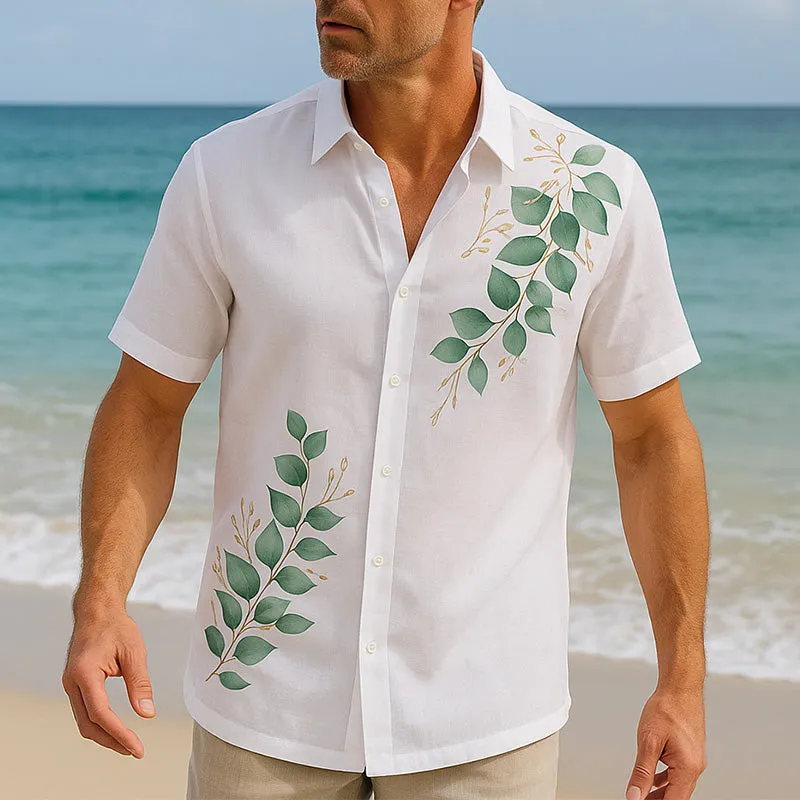 Men's Summer Cool Breathable Leaf Printed Linen Short Sleeve Shirt MTA2705E8P sold by Manly product image thumbnail 2