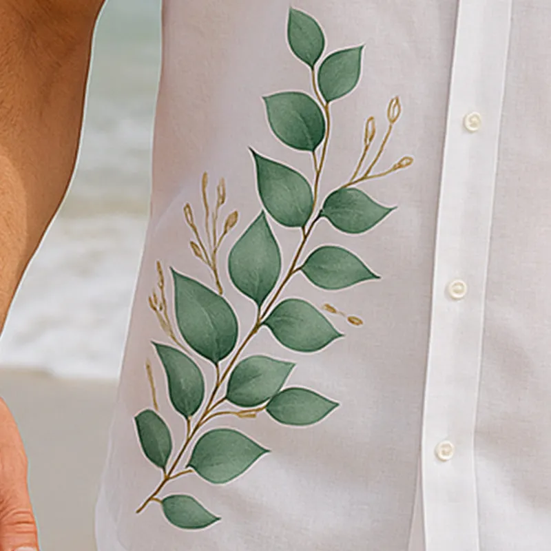 Men's Summer Cool Breathable Leaf Printed Linen Short Sleeve Shirt MTA2705E8P sold by Manly product image thumbnail 3