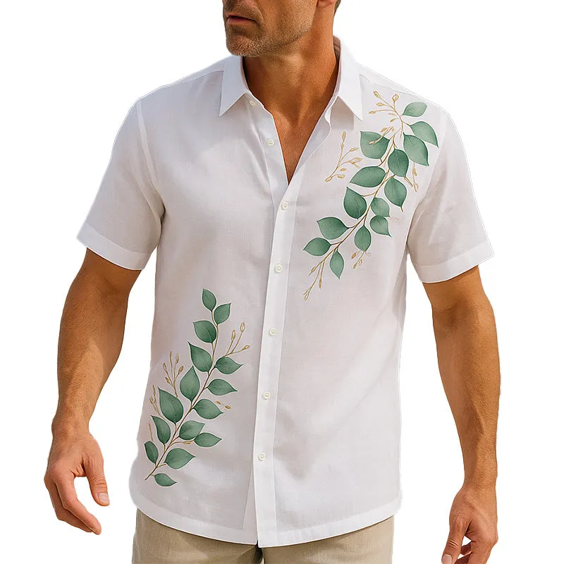 Men's Summer Cool Breathable Leaf Printed Linen Short Sleeve Shirt MTA2705E8P sold by Manly