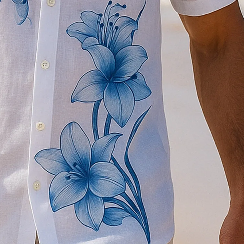 Men's Summer Lightweight Breathable Floral Print Linen Short Sleeve Shirt MTA2759E3P sold by Manly product image thumbnail 4