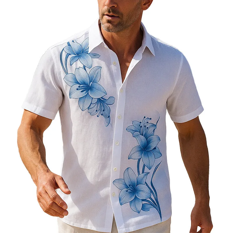 Men's Summer Lightweight Breathable Floral Print Linen Short Sleeve Shirt MTA2759E3P sold by Manly