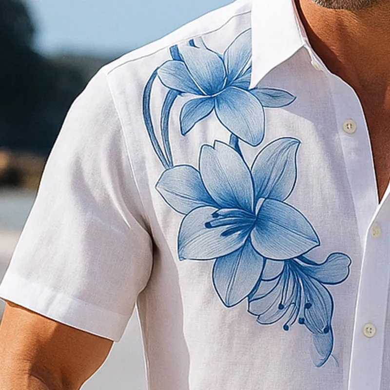 Men's Summer Lightweight Breathable Floral Print Linen Short Sleeve Shirt MTA2759E3P sold by Manly product image thumbnail 3