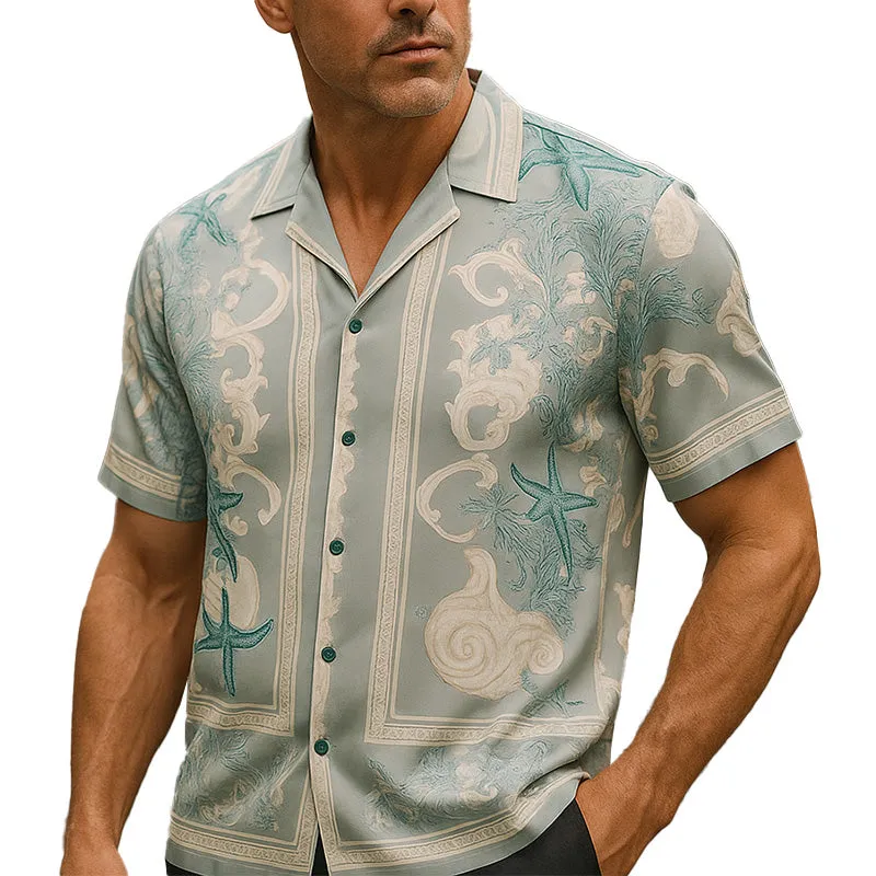 Men's Summer Fashion Cool Satin Printed Short Sleeve Shirt MTA2777E8P sold by Manly
