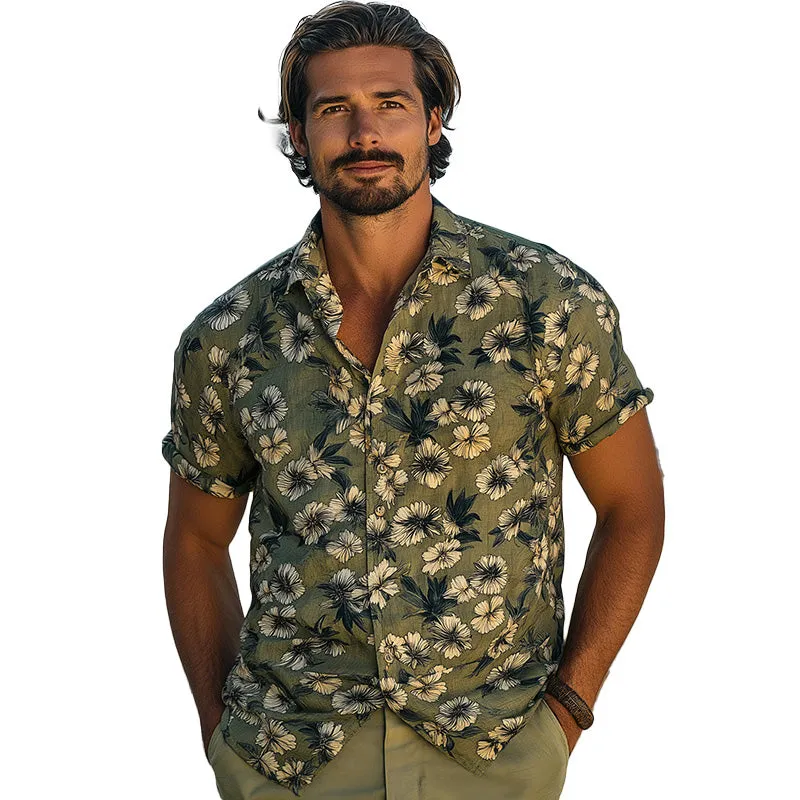 Men's Summer Fashion Breathable Printed Linen Short Sleeve Shirt MTA2733E2P sold by Manly
